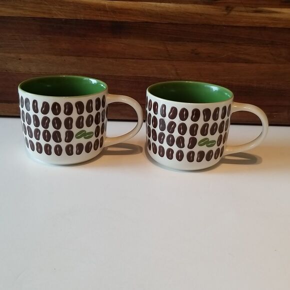 2009 Starbucks New Bone China Collectable Ceramic Coffee Bean Mug Set of 2 - Picture 2 of 5